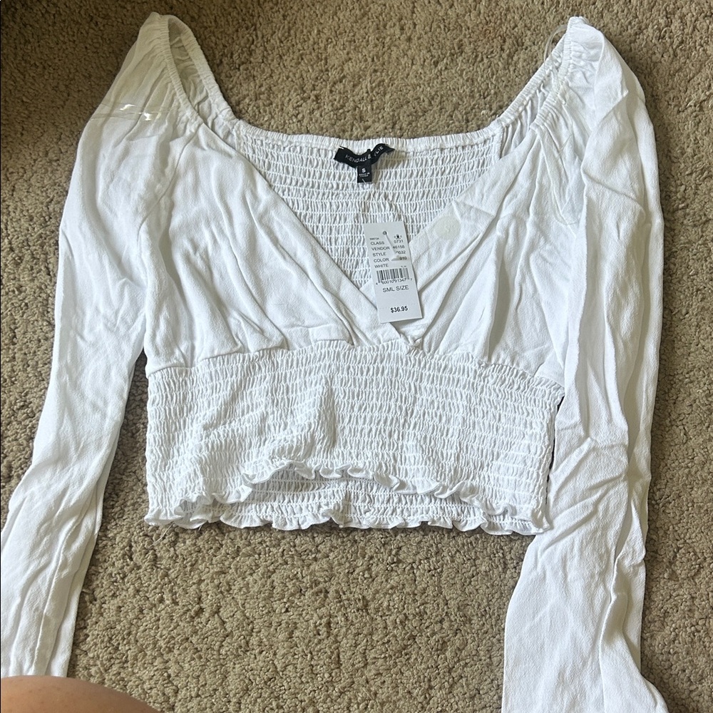 Kendall & Kylie White Smocked Blouse